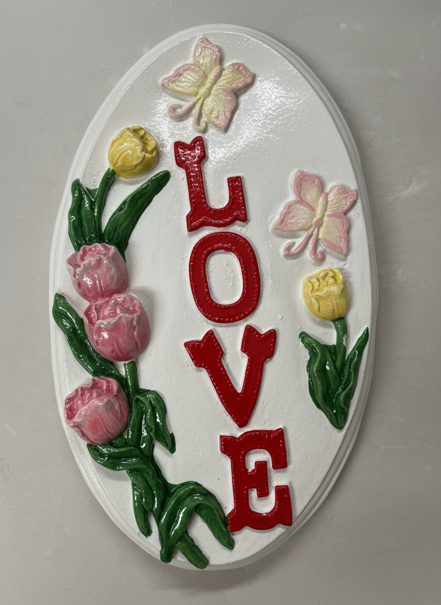 Oval Love Butterflies Plaster Painting Large