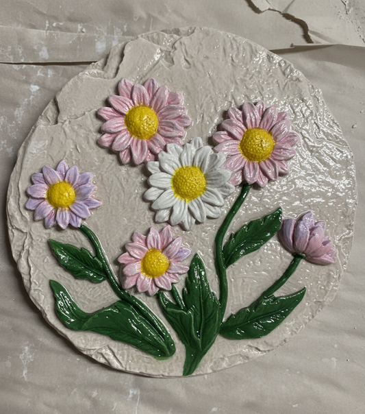 Sunflowers Round Plaster Painting