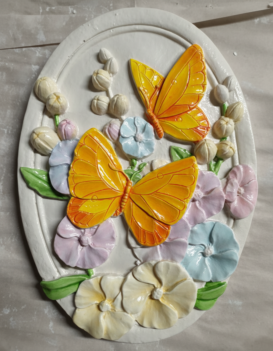 Butterflies Oval Plaster Painting